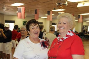 Cheryl Crawford and Barb Smith, decked out in their patriotic outfits.