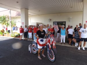 Joyce Schoonmaker decided to drop by on her fancy bicycle.