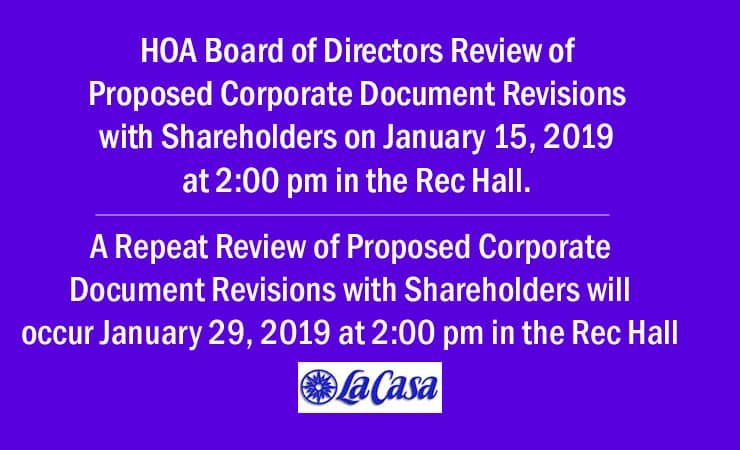HOA Corporate Document Review – Jan. 2019