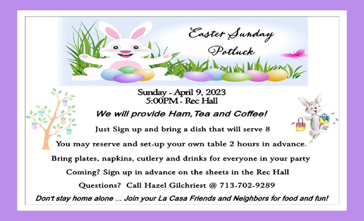 Easter Potluck Dinner, April 9, 2023