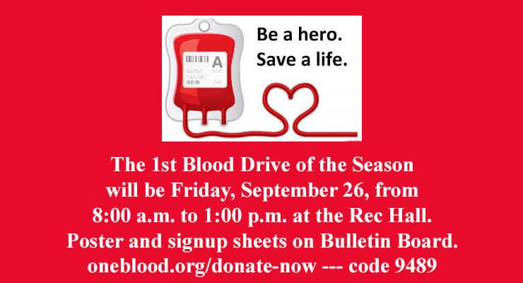 1st Blood Drive of the Season Coming Up!