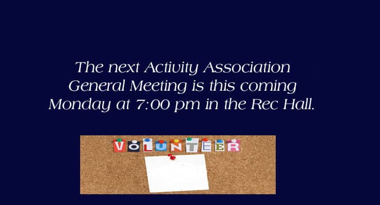 Activity Association General Meeting Monday Night