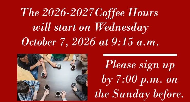 COFFEE HOURS RETURN ON WEDNESDAY, OCTOBER 7