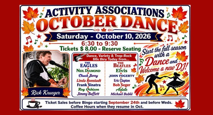 October Dance Tickets Go On Sale this Thursday before Bingo